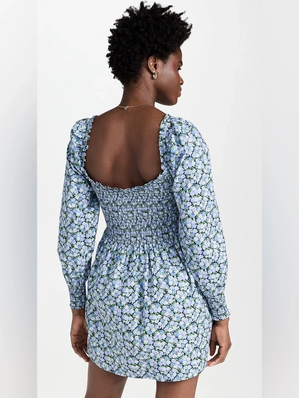 Hill House Home Norah Dress Mini Long Sleeve Floral Blue Pansy Print Large - Picture 2 of 13